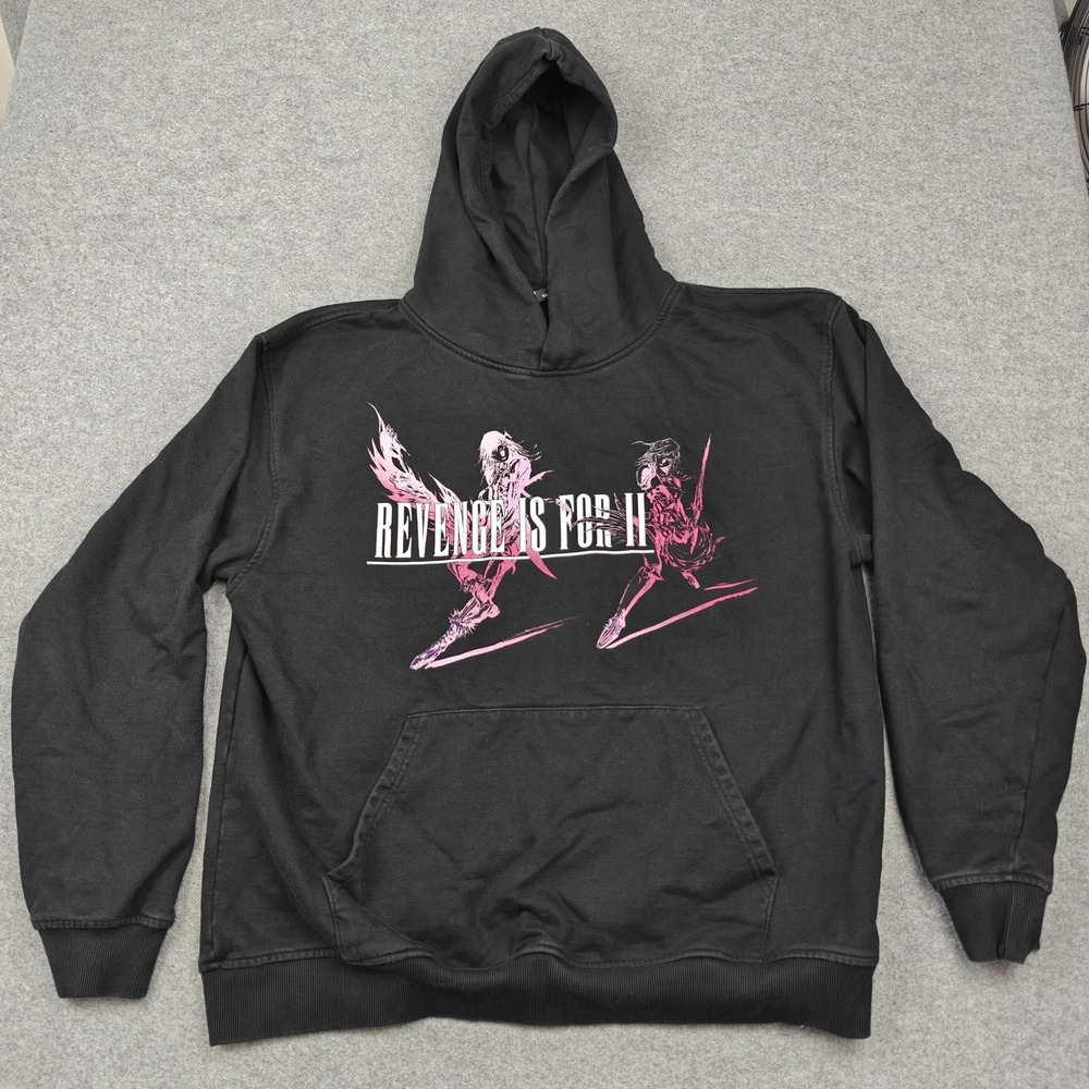 Revenge Hoodie Mens 2XL Black Anime Girl Graphic Heavyweight Fleece Pullover